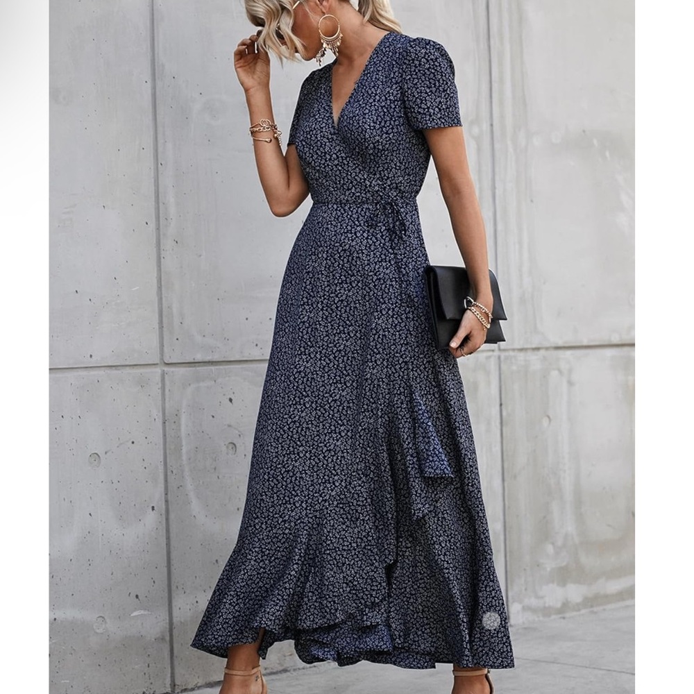 Blue Floral Wrap Dress